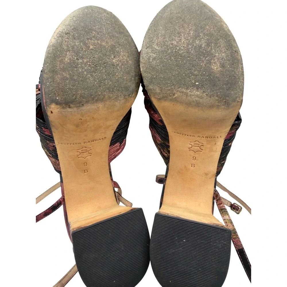 Loeffler Randall Natalia Floral Lame Pleated Bow Platform Sandals‎ Pink Black 9B